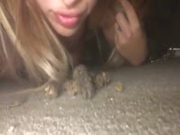 [ Shit Sex ] This blonde drunk is licking doggy crap